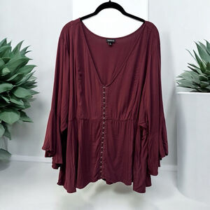 Torrid Women’s Wine Tasting Long Bell Sleeve Blouse Size 5X Burgundy